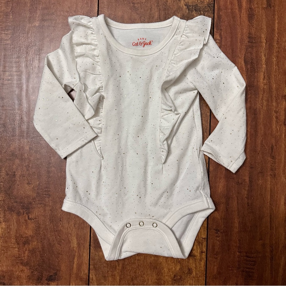 Cat & Jack ruffle gold flecked long sleeved  body suit 6-9 months